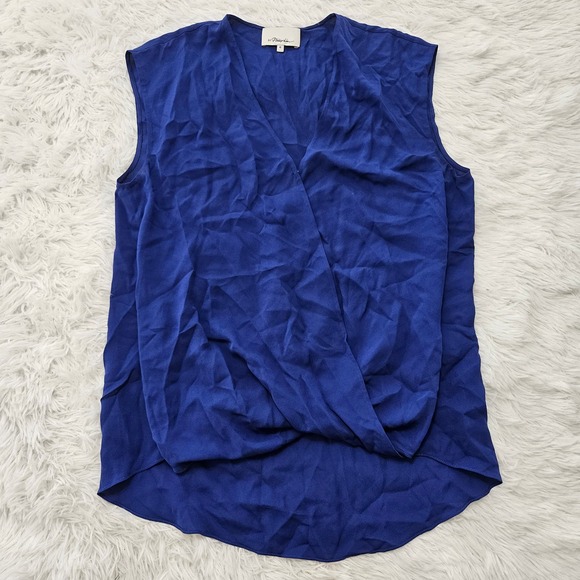 3.1 Phillip Lim Sz 6 Royal Blue 100% Silk Cap Sleeve Semi Sheer Minimalist Top - Picture 2 of 8